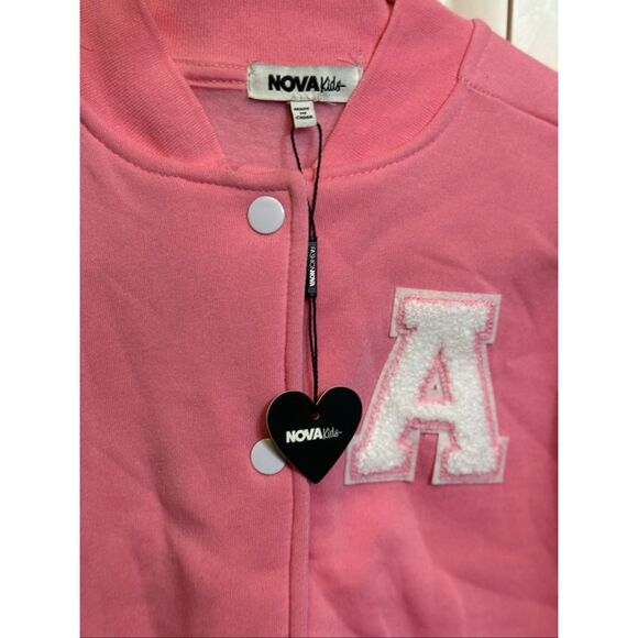 Nova Kids Girls Button-up Mini Bronx Shawty Varsity Bomber Jacket Pink Sz 10 NWT - Picture 6 of 12